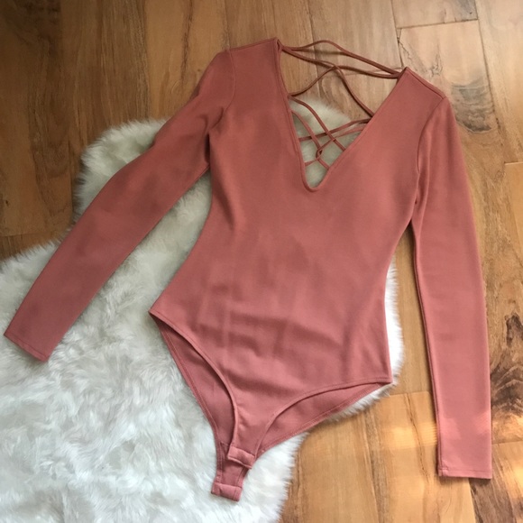 Forever 21 Tops - Forever 21 Blush Criss Cross Long Sleeve Bodysuit